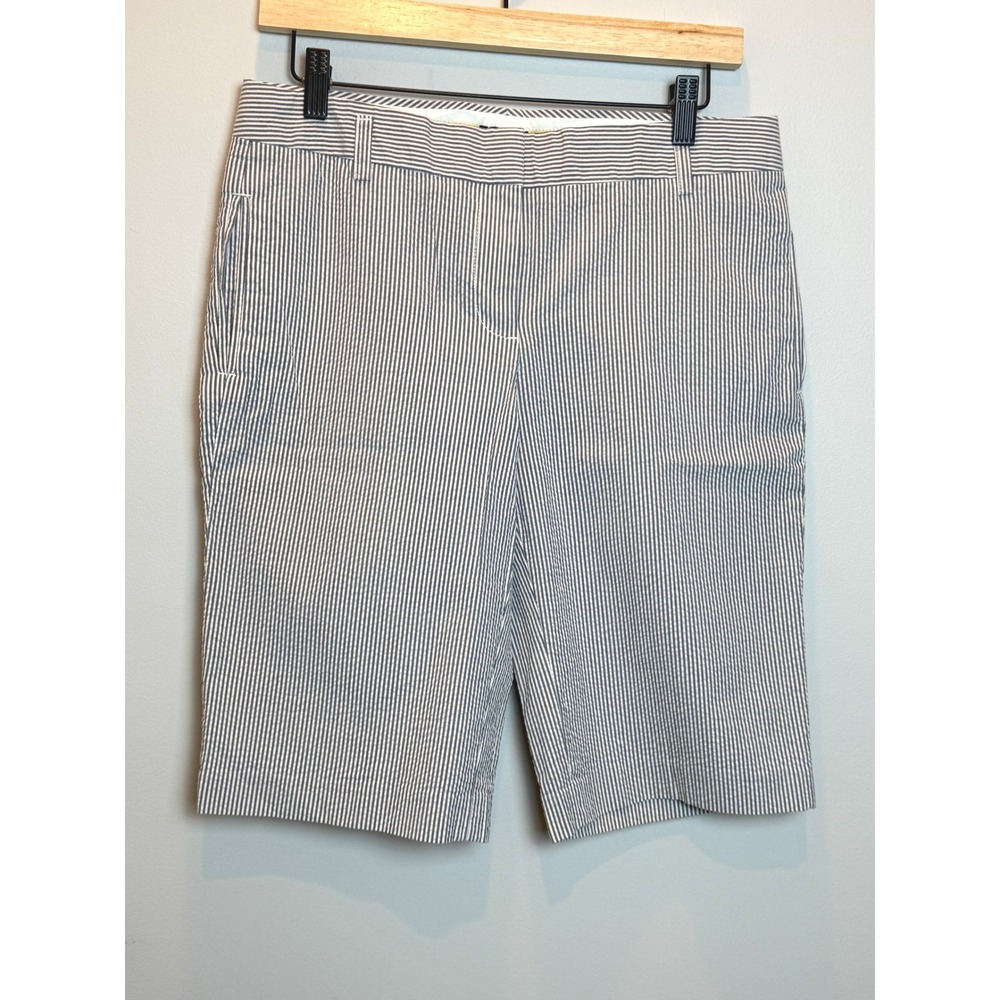 J. Crew City Fit Womens 6 Seersucker Bermuda Shorts 100% Cotton Navy Blue Stripe